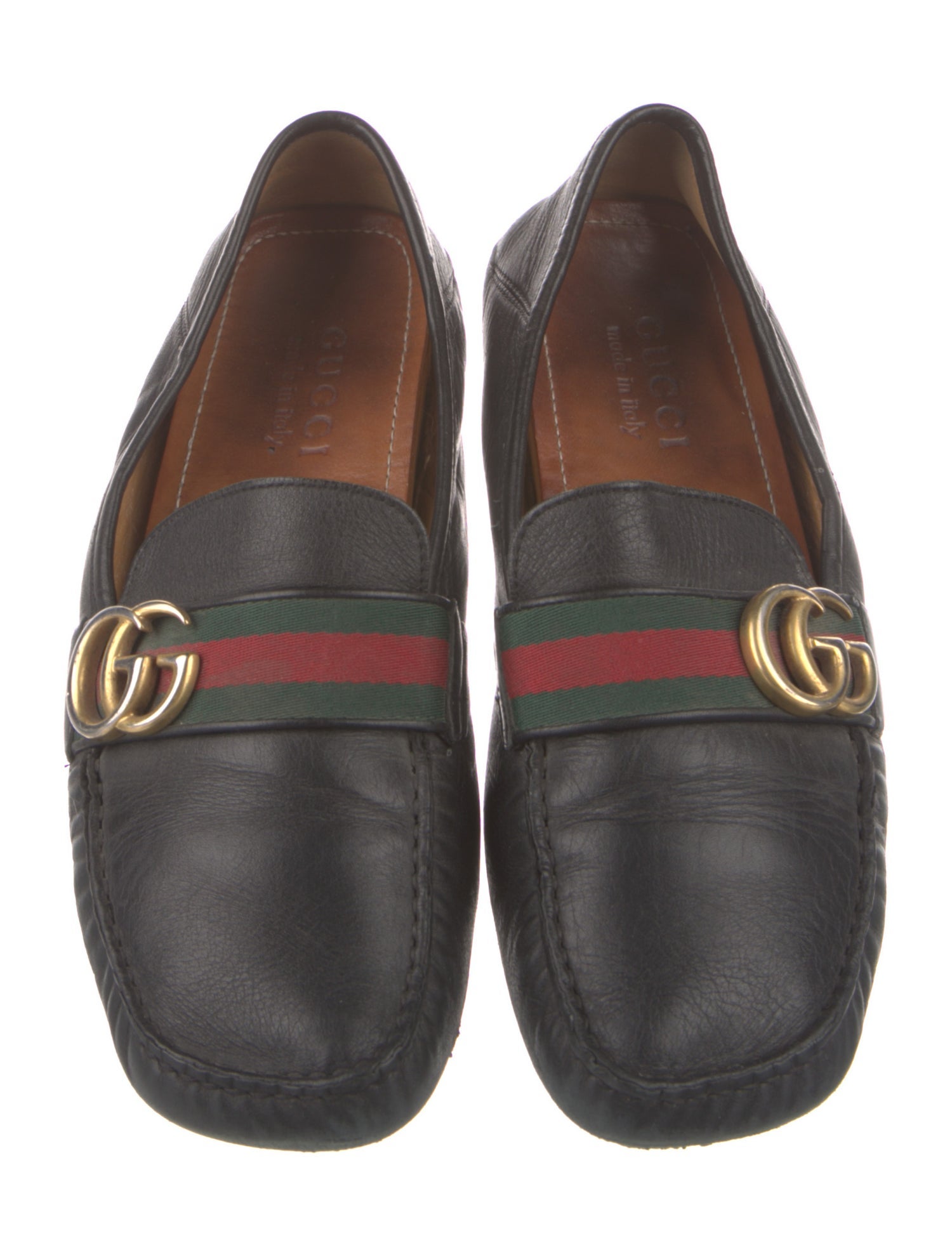 Gucci Web Accent Leather Loafers